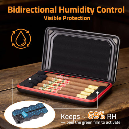 Portable Cigar Humidor Case, Magnetic Closure, Airtight Two-Way Humidity Control (69% RH) Ultra-Light Travel Cigar Box, Crushproof and Waterproof, Replaceable Humidifier Disc, Holds up to 5 Cigars