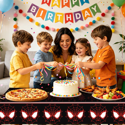 WPDISCZ 4Pcs Spider Birthday Decorations Tablecloths, 54" x 108" Spider Table Cloth Disposable Rectangle Plastic Table Cover for Birthday Party Supplies