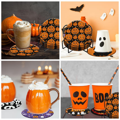 Demonwer 8 Halloween Diamond Art Coasters with Holder DIY Halloween Diamond Dot Coasters 5d Full Drill Diamond Coasters for Adults