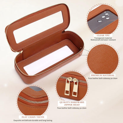 LOFOWN Makeup Brush Bag Slim Clear Makeup Bag Travel Cosmetic Case and Brush Holder Waterproof Toiletry Makeup Bag with Zipper Purse Organizer for Women (Brown, Slim)