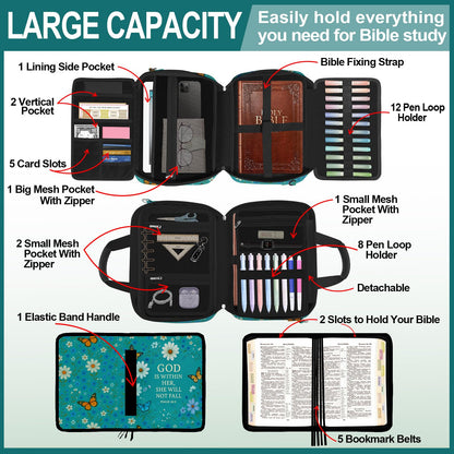 IBOVODI Daisy Bible Cover Case for Women, Vintage Floral Large Bible Bag Carrying Case, Bible Study Supplies Bible Journaling Kit Book Carrying Case with Bible Highlighters Tabs Pens Cross Clips