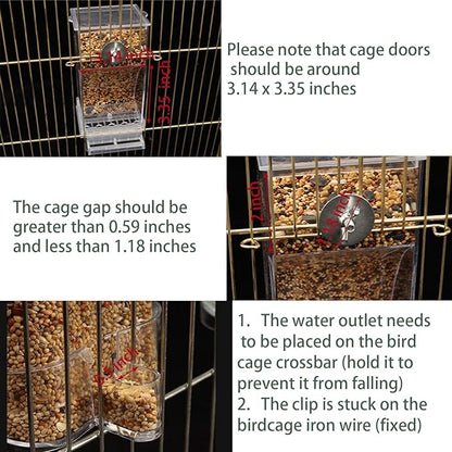 No Mess Bird Feeder Water Dispenser Set, Automatic Transparent Parrot Feeder Acrylic Parrot Food Container Drinker Cage Accessories for Small Birds Parakeet Canary Finch Cockatiel Lovebirds