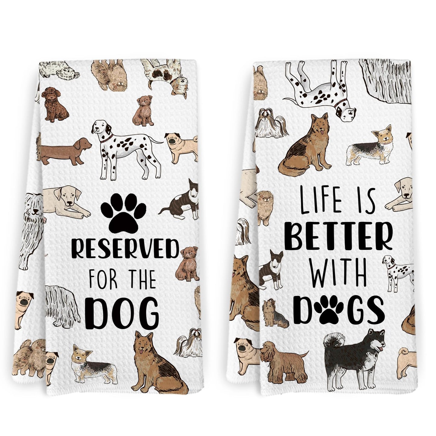 KFXHANGD Dog Kitchen Towels Set of 2 - Life is Better With Dogs Hand Dish Towels for Bathroom Kitchen, Funny Themed Gifts for Dog Lovers Women, 1624 Inch