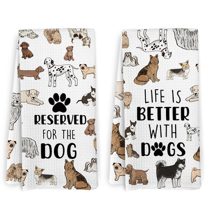 KFXHANGD Dog Kitchen Towels Set of 2 - Life is Better With Dogs Hand Dish Towels for Bathroom Kitchen, Funny Themed Gifts for Dog Lovers Women, 1624 Inch