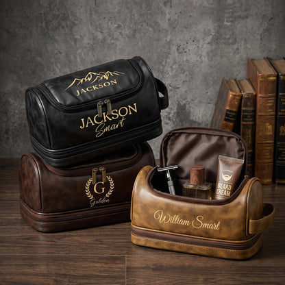 ENQU Personalized Toiletry Bag for Men, Father Day Gifts for Dads, Gifts for Men, Custom Large Leather Travel Toiletry Bag, Graduation Gifts for Men Him, Groomsmen, Birthday, Anniversary, Christmas