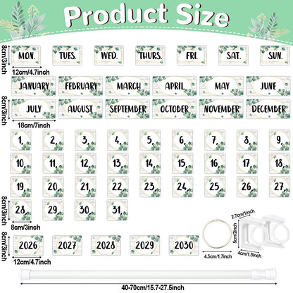 Eucalyptus Flip Calendar for Classroom Bulletin Board Set Greenery Calendar Class Whiteboard Decor with 2026 to 2030 Years Date Cards and Adjustable Rod for Home Elementary School Teacher Supplies
