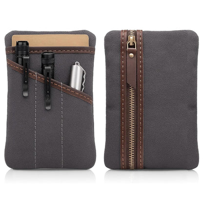 RAW HYD Waxed Canvas EDC Pocket Organizer for Men – Water-Repellent Pouch Tool Used for Daily Carry - Compact Pocket Wallet with Zipper & Slots for Flashlight, Notebook & EDC Gear
