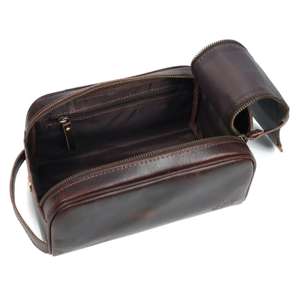 leather castle Toiletry Bag | Leather Dopp Kit for Men & Women – Travel Organizer with Multiple Compartments, Water-Resistant, Durable & Stylish | Grooming Essentials, Shaving & Makeup Pouch (Brown)