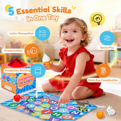 JoyCat Spanish Mystery Alphabet Box - Caja Misteriosa del Alfabeto for Kids, 27 PCS Spanish Letters & Sounds Sorting Game, Fine Motor Learning Toys for Preschool, Kindergarten, Easter Basket Stuffers