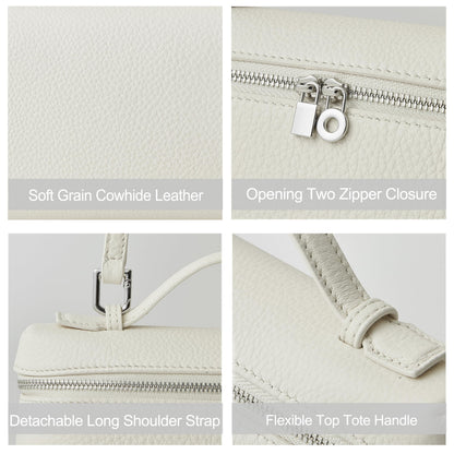DORIS&JACKY Small Leather Crossbody Bag for Women, Designer Mini Top Handle Clutch Phone Bag with Adjustable Shoulder Strap (White)