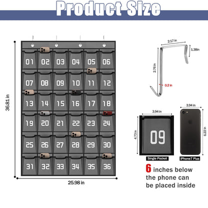 Loghot Classroom Accessories Closet Pocket Chart for Cell Phones Holder Wall Door Hanging Organizer (36 Pockets Gray)