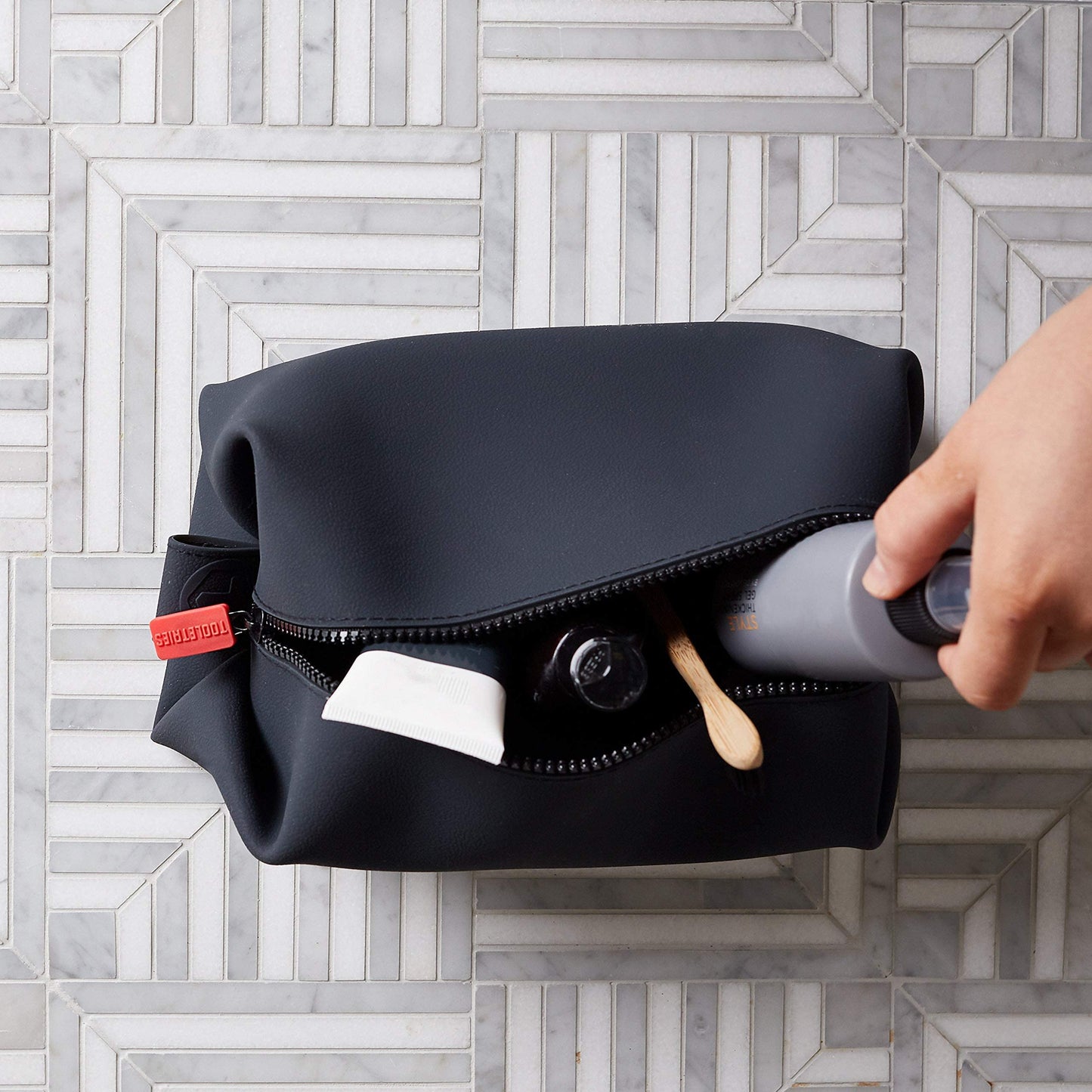 TOOLETRIES The Koby Dopp Kit - Silicone Toiletry Organizer, Bathroom Travel Bag - Heavy-Duty Zipper, Leak Resistance, Easy to Clean - 9" x 4.5" x 4.5" - Charcoal