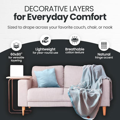 Gold Case Throw Blanket for Couch - 100% Recycled Turkish Cotton Blankets & Throws - Vintage Soft Throw Blankets for Living Room - Boho Decorative Woven Couch Blanket - 60x80 - Grey