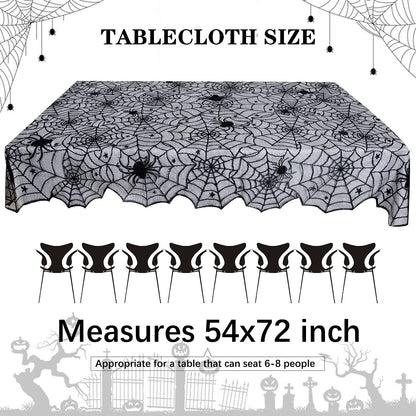 LuoluoHouse Black Lace Tablecloth 54x72 Inch Halloween Tablecloths Spider Cobweb Table Cover for Masquerade Dinner Party Scary Movie Nights Table Decorations