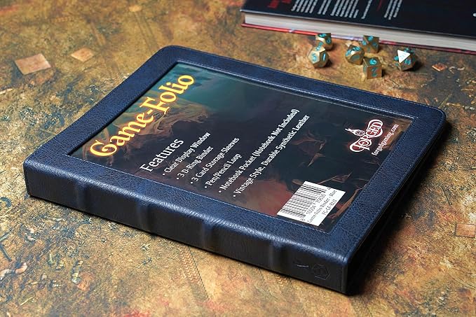 Forged Dice Co. Game-Folio PU Leather Portfolio Binder - Gaming Binder for DND Character Sheets with DND Spell Cards Organizer and Clear Front Pocket - Compatible with Dungeons and Dragons RPG - Blue