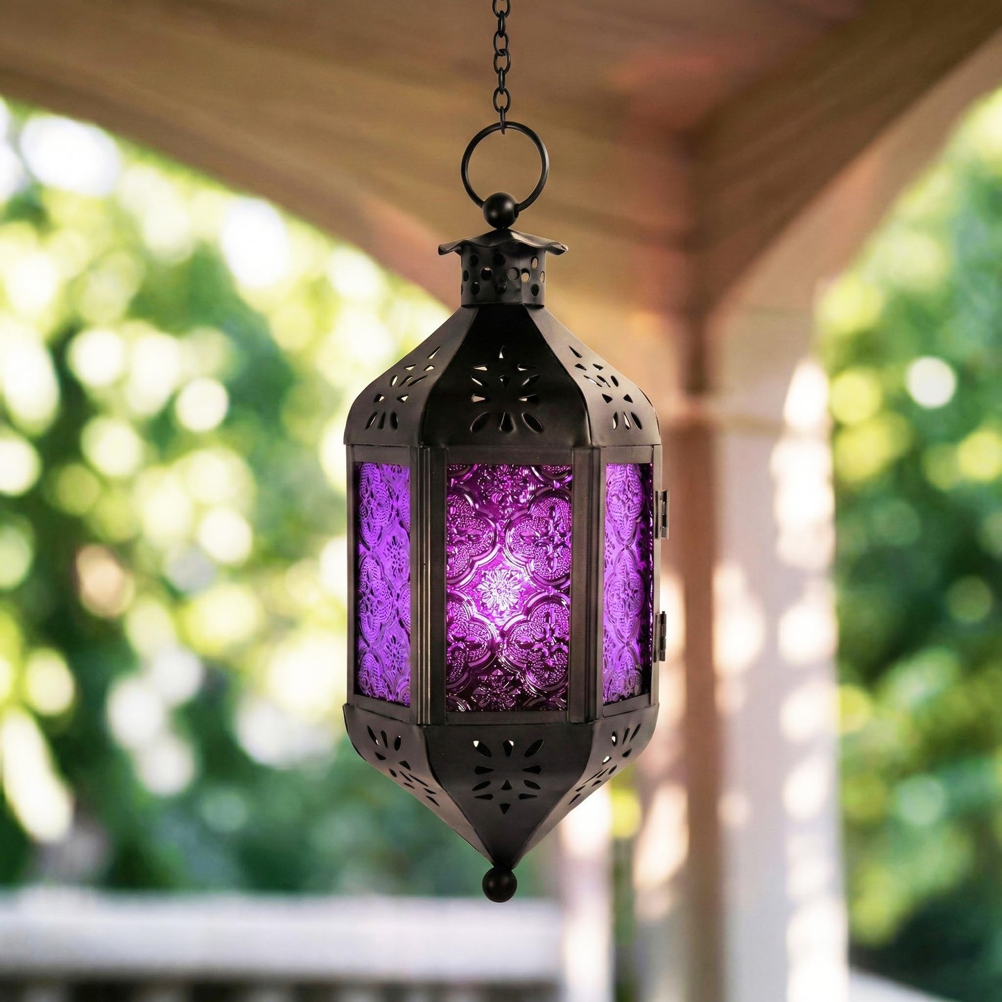 Vela Lanterns Decorative Indoor Moroccan Hanging Candle Holder, Purple, M