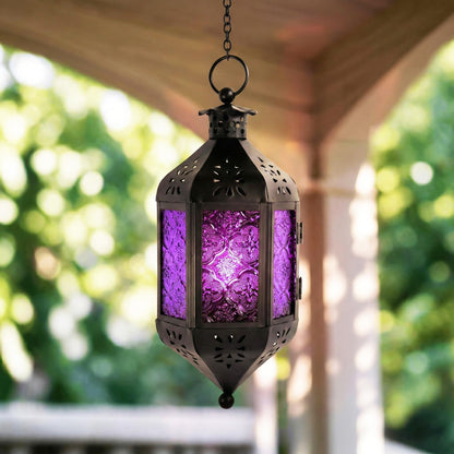Vela Lanterns Decorative Indoor Moroccan Hanging Candle Holder, Purple, M