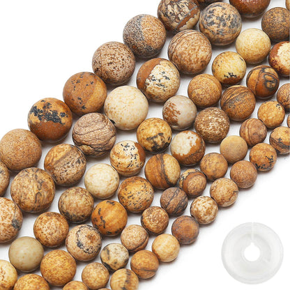 Natural Matte Picture Jasper Beads, 6MM Round Frosted Unpolished Loose Gemstone Beads for Bracelet Necklace Jewelry Making, Energy Stone Healing Power with Stretch Beading Cord