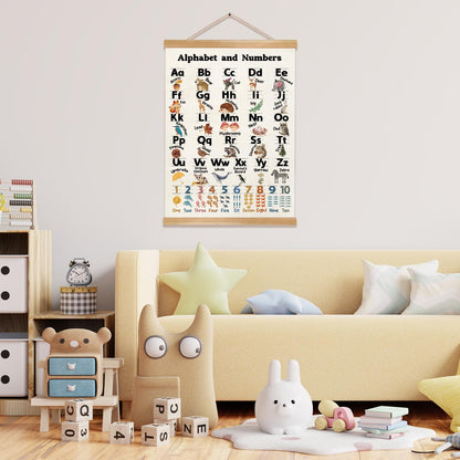 Alphabet and Numbers Educational Poster for Classroom Decor,Educational Wall Art Decor for Toddlers 1-6,Toddler Learning Poster for Ages 3-5 for Nursery Playroom,Classroom Must Haves 14x18.5Inch(1, Beige)