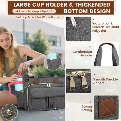 RAINSMORE Teacher Tote Bag 15.6 inch Laptop Bag for Women Work Bags Nurse Bag Lightweight Laptop Tote Computer Messenger Shoulder Bags with Insulated Pocket, Professional Laptop Briefcase