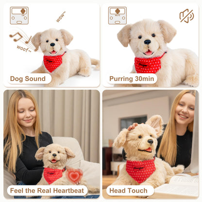 Chongker Interactive Companion Robot Dog Pets, Handmade Weighted Stuffed Animals, Cat Plush Toy with Voice Response, Realistic Heartbeat and Purring