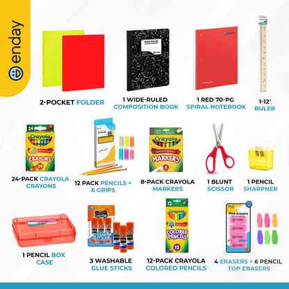 Enday Back to School Supplies Kit - Grades K-5, 83 Piece Back to School Supplies Kit, Kindergarten School Supplies Kids for Girls & Boys