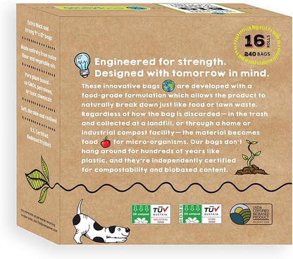 Compostable Dog Poop Bags I 480 Bags I Made in USA I Completely Biodegrades 90 Days After Use I 100% Plant Based I Eco-Friendly I Extra Strong, Leak Proof, 9”x12”, Premium Thickness