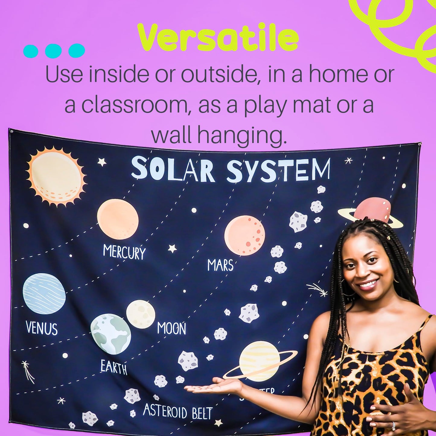 Birdy Boutique Solar System Educational Tapestry – 60" x 42" Outer Space Wall Hanging for Kids – Planets, Orbits & Astronomy Chart – Lightweight Classroom Decor for Preschool, Elementary & Middle School