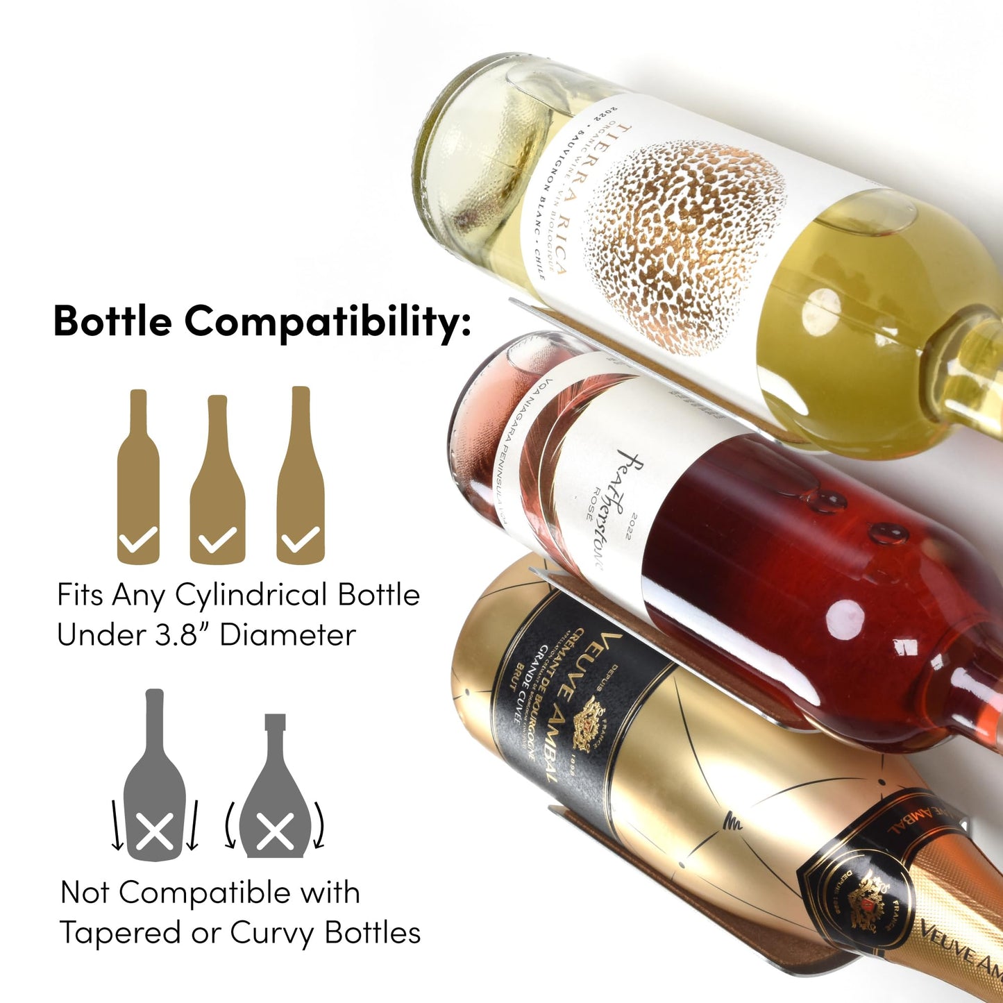 xympo Wall Mounted Wine Rack Set – 6-Piece Aluminum Bottle Holders with Non-Slip Cork Pads for Secure Storage