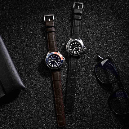 WOCCI 18mm Watch Band, Top Grain Leather, Embossed Alligator Grain, Quick Release, Black Buckle (Black)