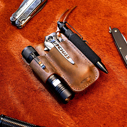 EASYANT Men Leather EDC Organizer Sheath Handmade Tactical Tool Pouch Holster with Belt Clip Brown