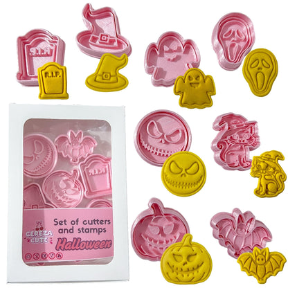 3D Halloween Cookie Cutters, 8 Pieces Halloween Cookie Cutters and Stamps, Cookie Mold Set Including Pumpkin, Ghost, Bat, Tombstone, etc., for Boys and Girls for All-Purpose Crafting (Halloween)