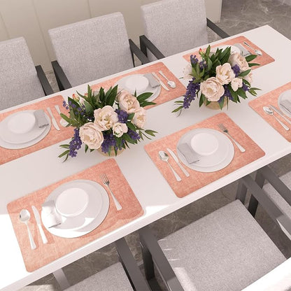 Maxpearl Faux Leather Placemats Set of 4 - Waterproof - Wipe Clean - Heat Resistant - Anti Slip Dining Table Place Mats, Suitable for Indoor & Outdoor Use, 17’’×12’’, Peachy Pink