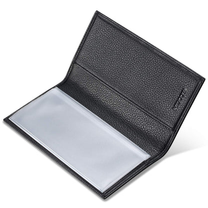 HISCOW Duplicate Checkbook Cover for Men & Women - Full Grain Leather (Pebbled Black)