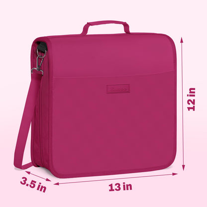 SUNEE Zipper Binder 3 Ring, 3 Inch O-Ring with Handle and Shoulder Strap, 600-Sheet Capacity, 5-Tab Expanding File Folder, Multi-Pockets for Middle School Organizer Binder with Zipper, Berry Pink
