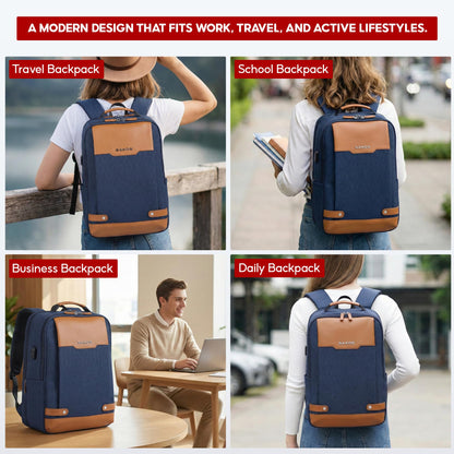 SAKOS Matura 15.6 inch Laptop Backpack with USB Charging Port, Professional Luggage Backpack Carry on Flight - TSA Approved, Water Resistant Backpack for Men & Women with Laptop Compartment - Blue