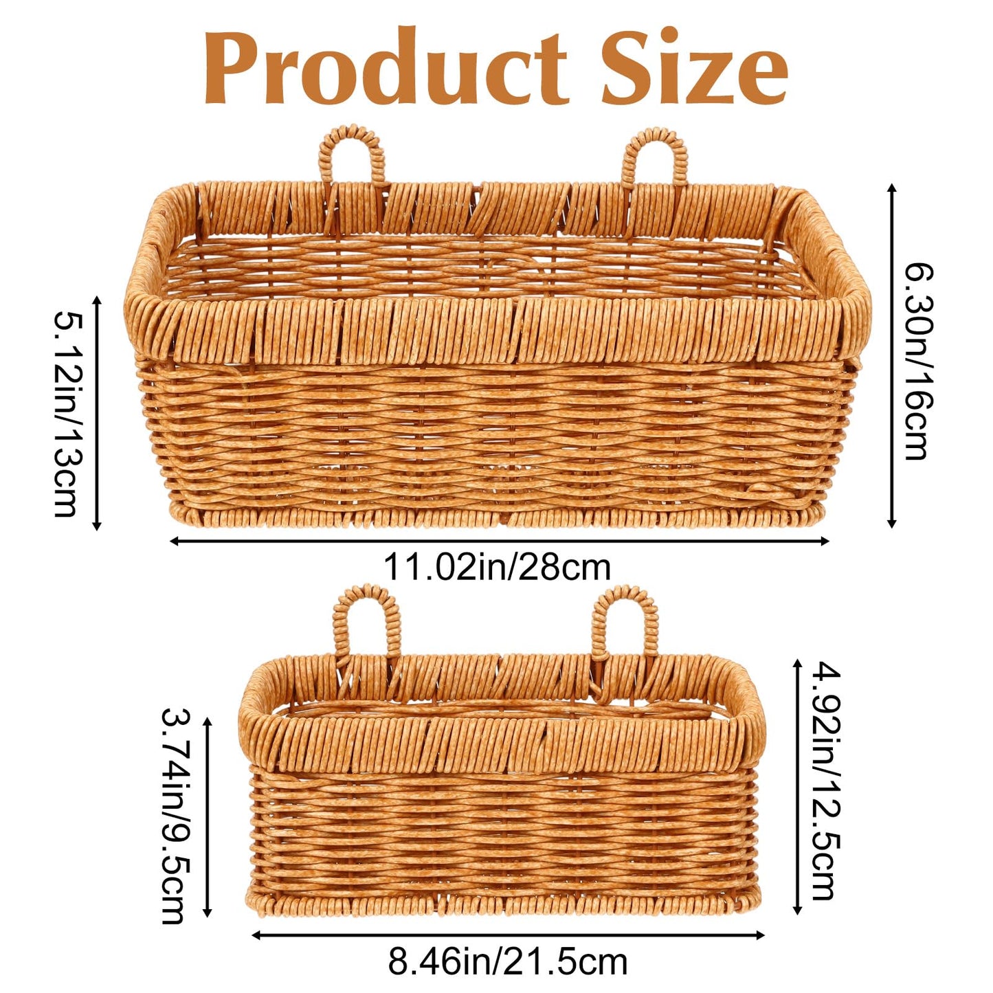 2 Pcs Wall Hanging Basket Wall Mount Pantry Fruit Basket Boho Style Decor Storage Baskets Adhesive Bathroom Cabinet Organizer for Bathroom Kitchen Garden Living Room with 4 Hooks