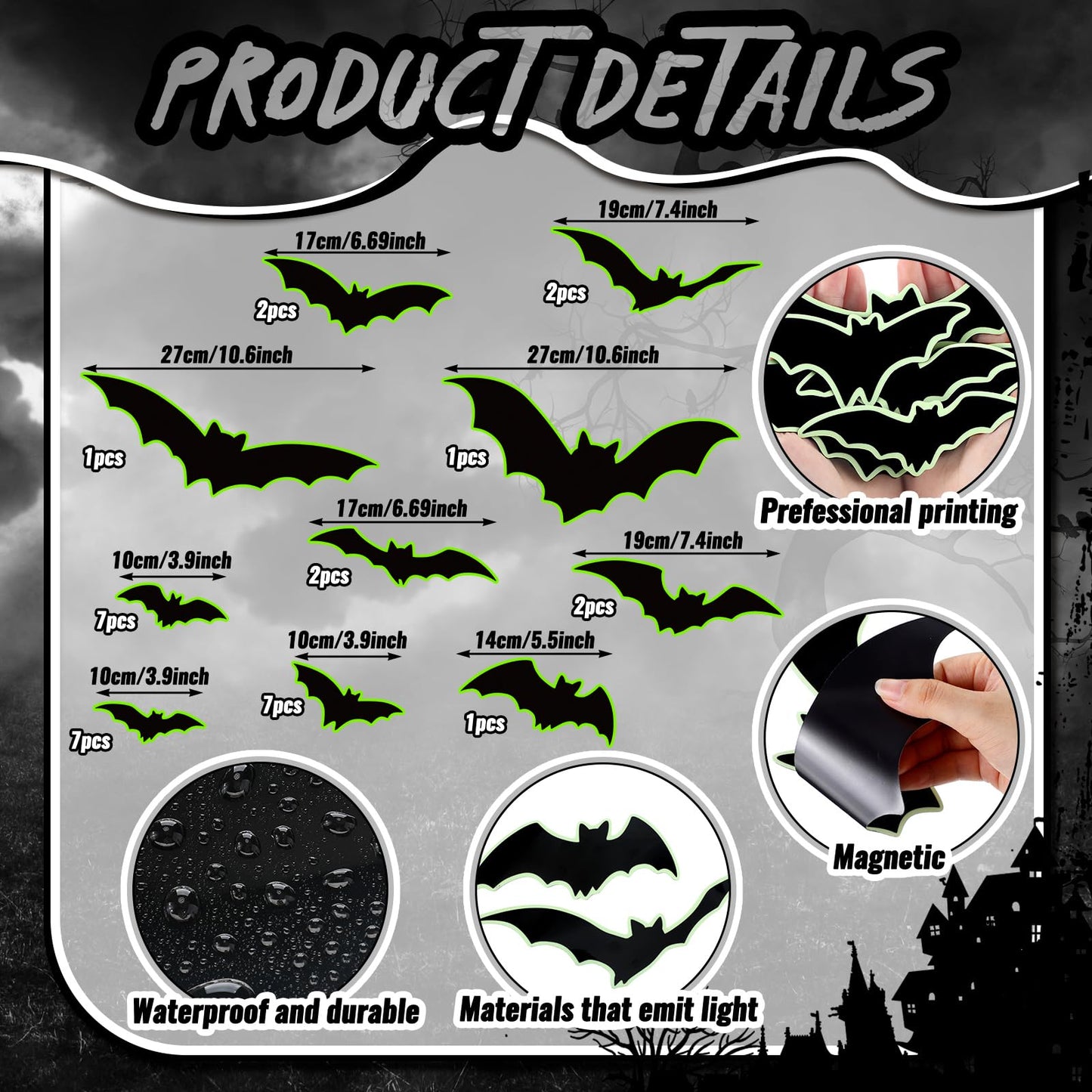 Kanayu 32 Pcs Halloween Garage Door Decorations Magnets Glow in the Dark Black Bats Spider Garage Door Magnets Luminous Magnetic Stickers Halloween Decorations for Home Car Refrigerator(Classic Bat)