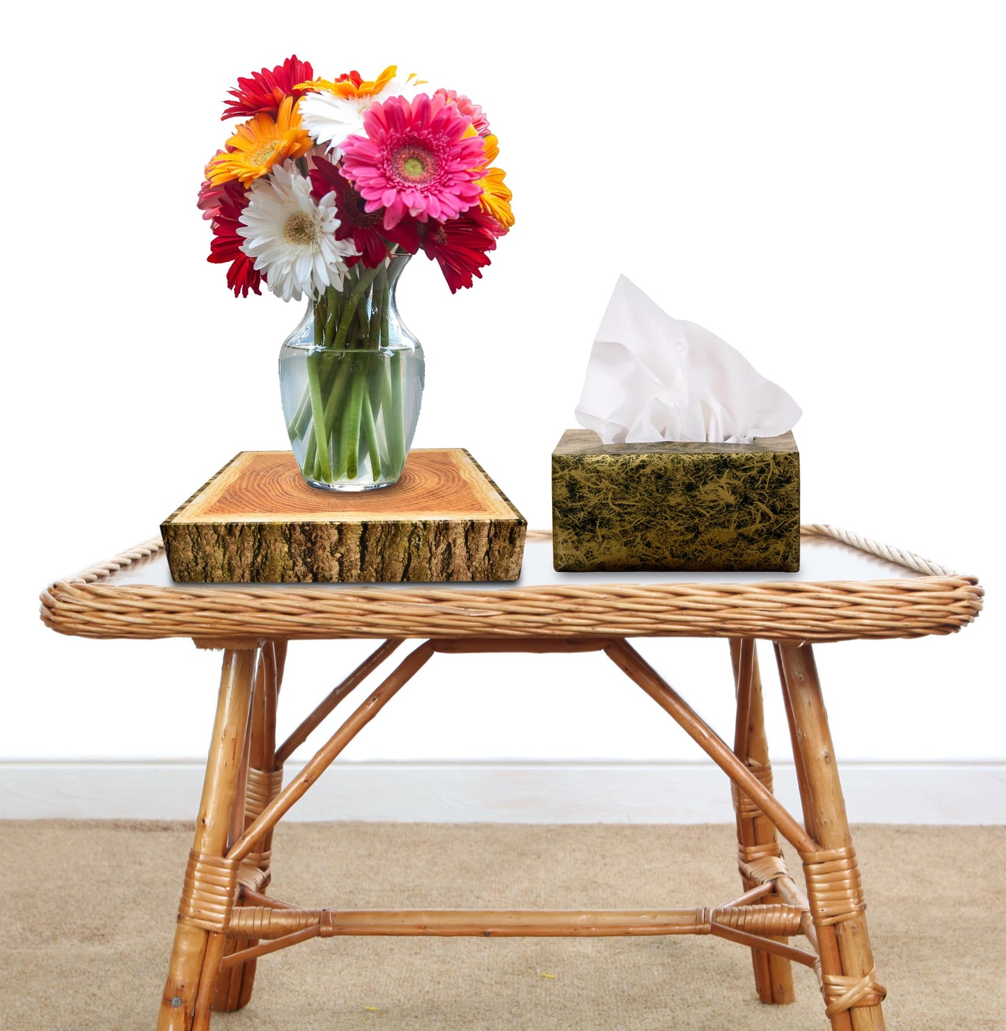 Gift Boutique Wood Look Cake Stand Holder Set of 3 Square Cardboard Dessert Display Stands 8 10 12 Inch Tree Slice Bark Base Cupcake Tray for Wedding Table Decor