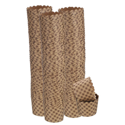 HARFINGTON 150Pcs Paper Baking Cups Small Brown Kraft Paper Muffins Liner Cupcake Greaseproof Disposable Bulk Wrappers for Wedding Birthday Graduation, Plaid