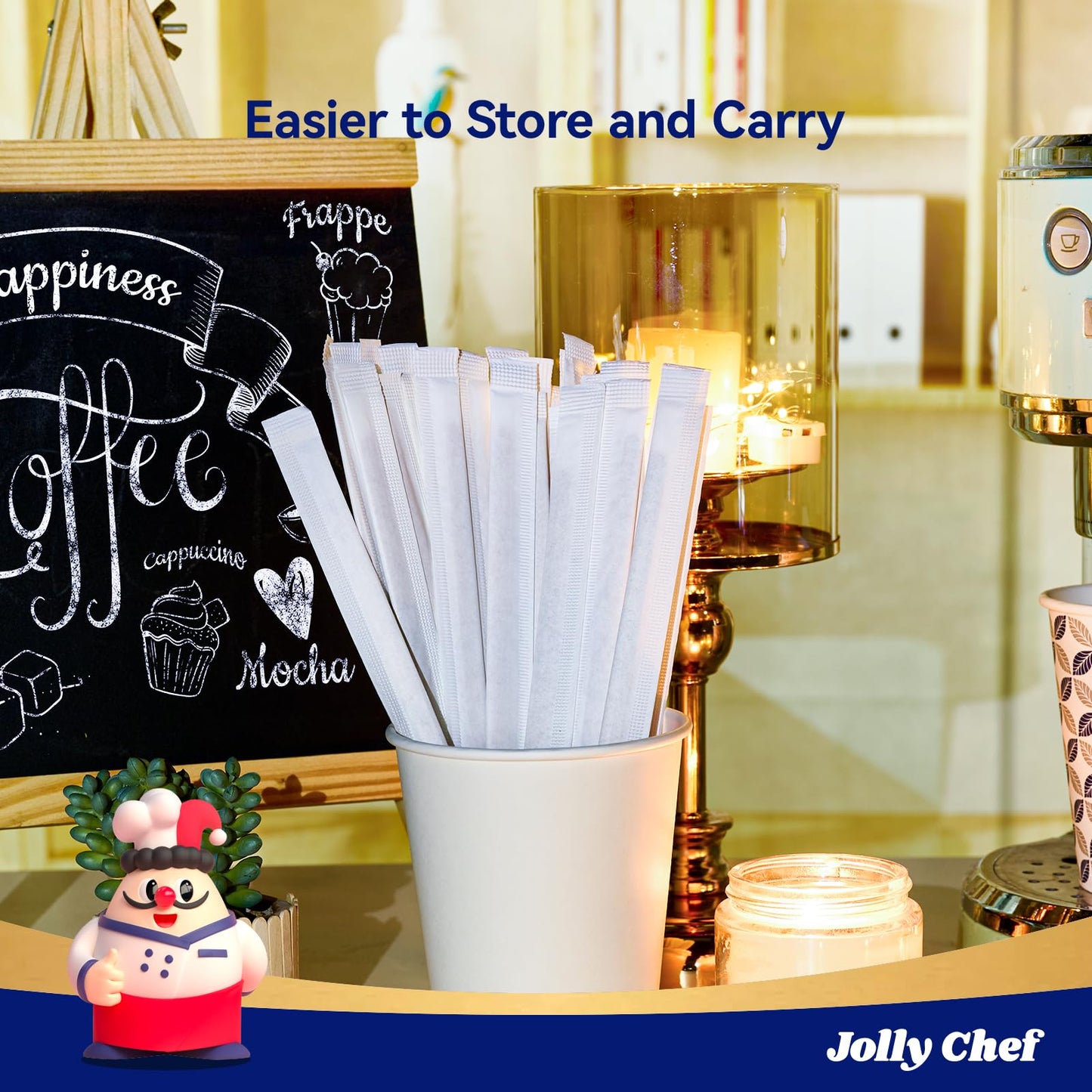 JOLLY CHEF 7 inch Wooden Coffee Stirrers 500 Count Individually Wrapped Stir Sticks Birch Stirring Sticks for Cafe, Bar