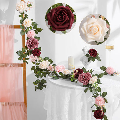 5FT Artificial Rose Flower Burgundy Fake Floral Garland for Wedding Ceremony Backdrop Arch Flowers Table Centerpieces Decorations