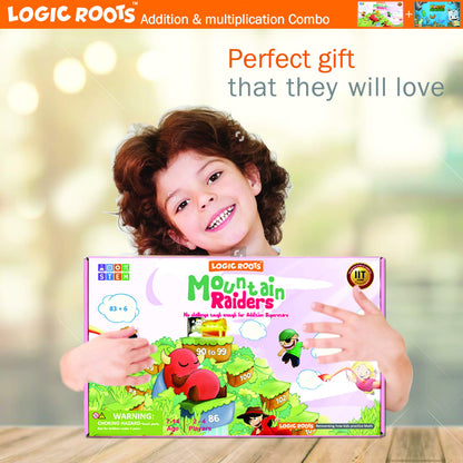 Logic Roots Two Math Games for Kids - Learn Addition, Subtraction, and Multiplication Table | Educational Games for Kids 5 and up for Kids (Monster Sock Factory + Moutain Raiders)