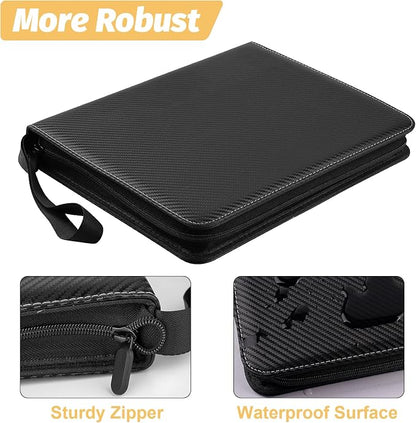 900 Pockets Round Ring Trading Card Binder, 9-Pocket Clear Zipper Card Album with Wrist Strap, Holds 900 Standard TCG & Sports Cards, Not Fit Top Loaders (Carbon Black)