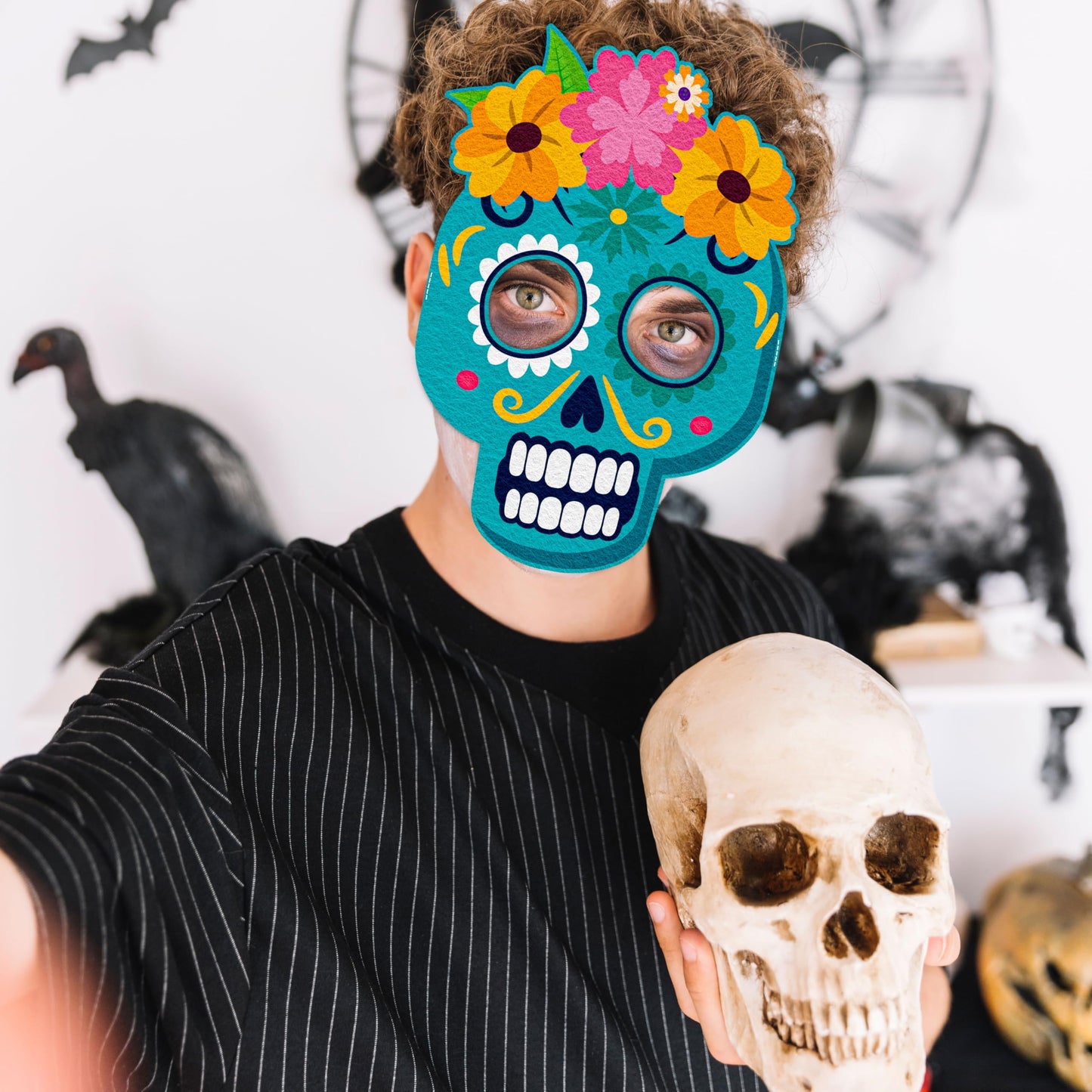 80UncleKimby 8PCS Dia De Los Muertos Masks - Halloween Felt Sugar Skull Crafts, Day of The Dead Costume Accessories Decorations Classroom Activities Party Favors