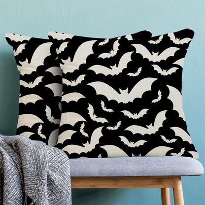 Halloween Pillow Covers 16x16 Inch Set of 2,Black and Cream Bats Throw Pillows Case,Halloween Outdoor Decorative Linen Farmhouse Decor Cushion Covers for Home Sofa Bed Couch