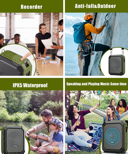SHIDU Voice Amplifier for Teacher with Portable Microphone and Speaker, 18W Megaphone with Wired Mic Headset, IPX5 Waterproof & Rechargeable Bluetooth Speaker Systems for Tour Guide (NOT Wireless)