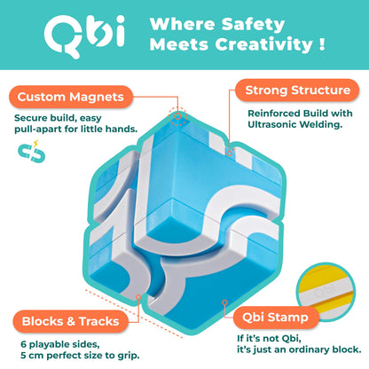 QBI Magnetic Blocks for Toddlers Ages 3+ | STEM Magnetic Block Tracks with Wheel Bulldozer & Tiles | 3D Colorful Magnet Building Blocks for Boys & Girls | Early Learning Sensory Toy – 21 Pieces