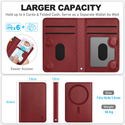 TUCCH for Magsafe Card Holder with Clear ID Window, Fit 6 Cards, RFID Blocking PU Leather Men Women Magnetic Phone Wallet for iPhone 17/16/15/14/13/12/Plus/Air/Pro/Pro Max Series, Dark Red