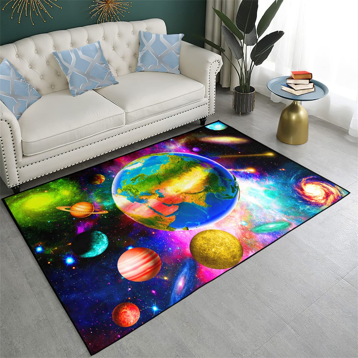 Solar System Rug - Galaxy Area Rugs for Boys Bedroom Kids Play Rug Colorful Universe Planet Print Carpet Outer Space Floor Mat Kids Rugs for Living Room,4'×5'